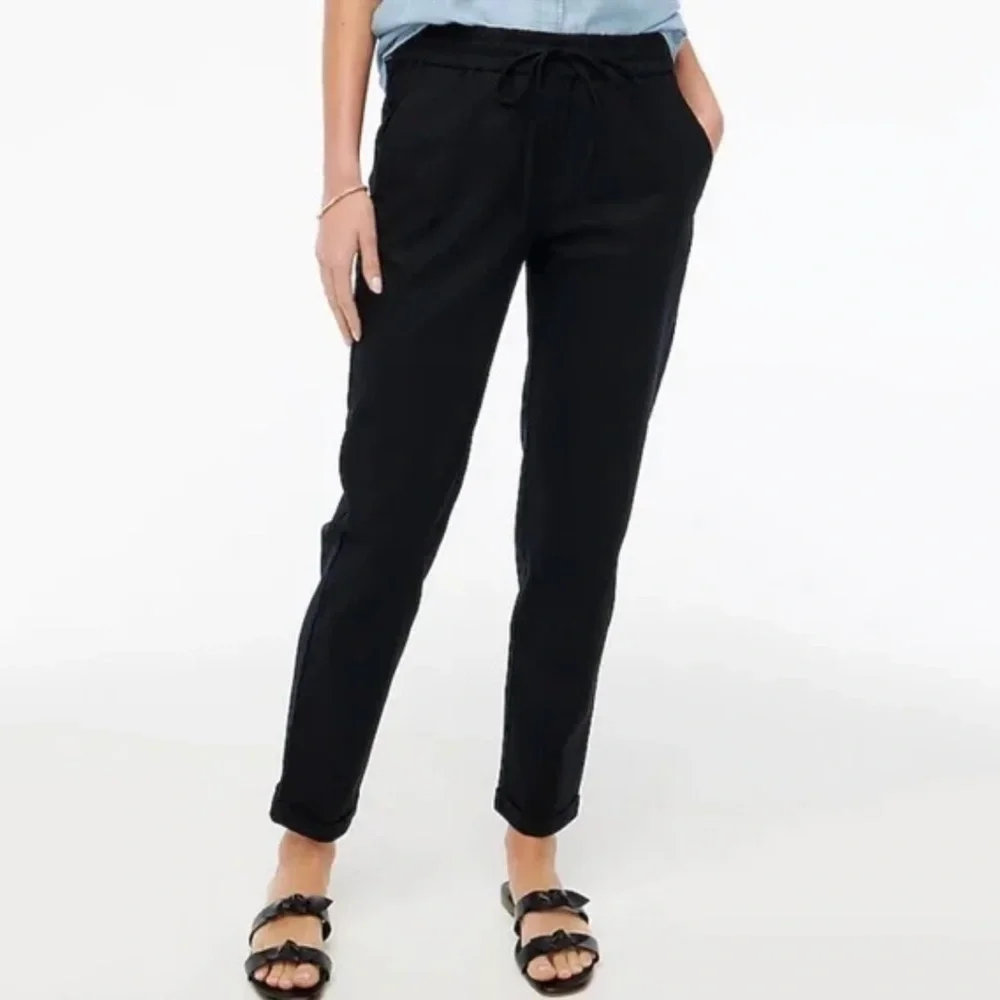 NWT J. Crew Factory Linen Cotton Blend Drawstring Pants in Black